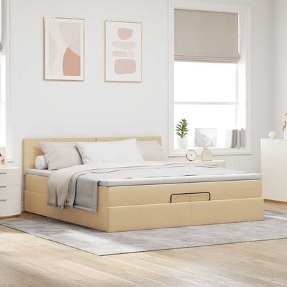 Struttura Letto Pouf con Materasso Crema 200x200cm in Tessuto