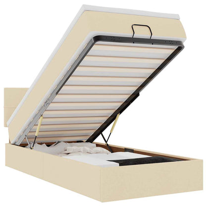Struttura Letto Pouf con Materasso Crema 80x200 cm in Tessuto