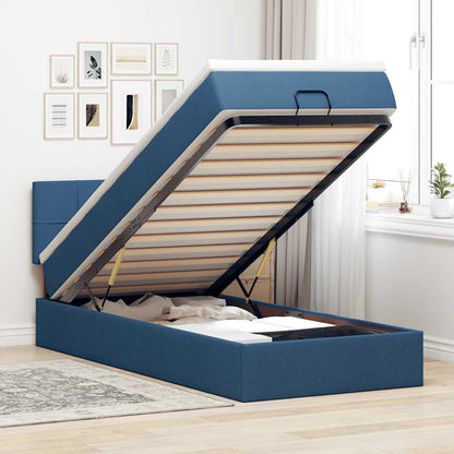 Struttura Letto Pouf con Materasso Blu 90x190 cm in Tessuto