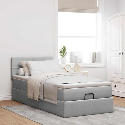 Pouf Letto con Materasso Grigio Chiaro 90x200 cm in Tessuto