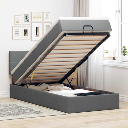 Pouf Letto con Materasso Grigio Scuro 90x200 cm in Tessuto
