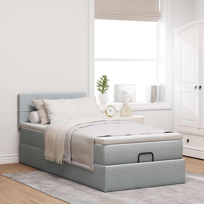 Pouf Letto con Materasso Grigio Chiaro 100x200 cm in Tessuto
