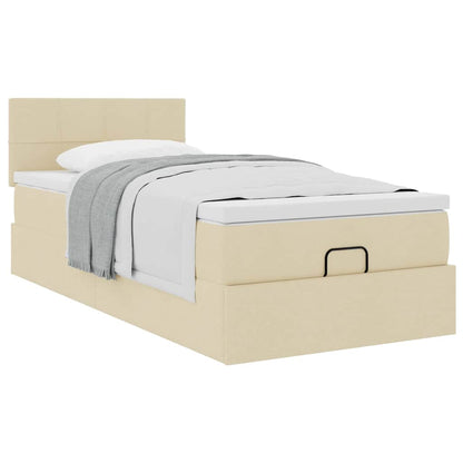 Pouf Letto con Materasso Crema 100x200 cm in Tessuto