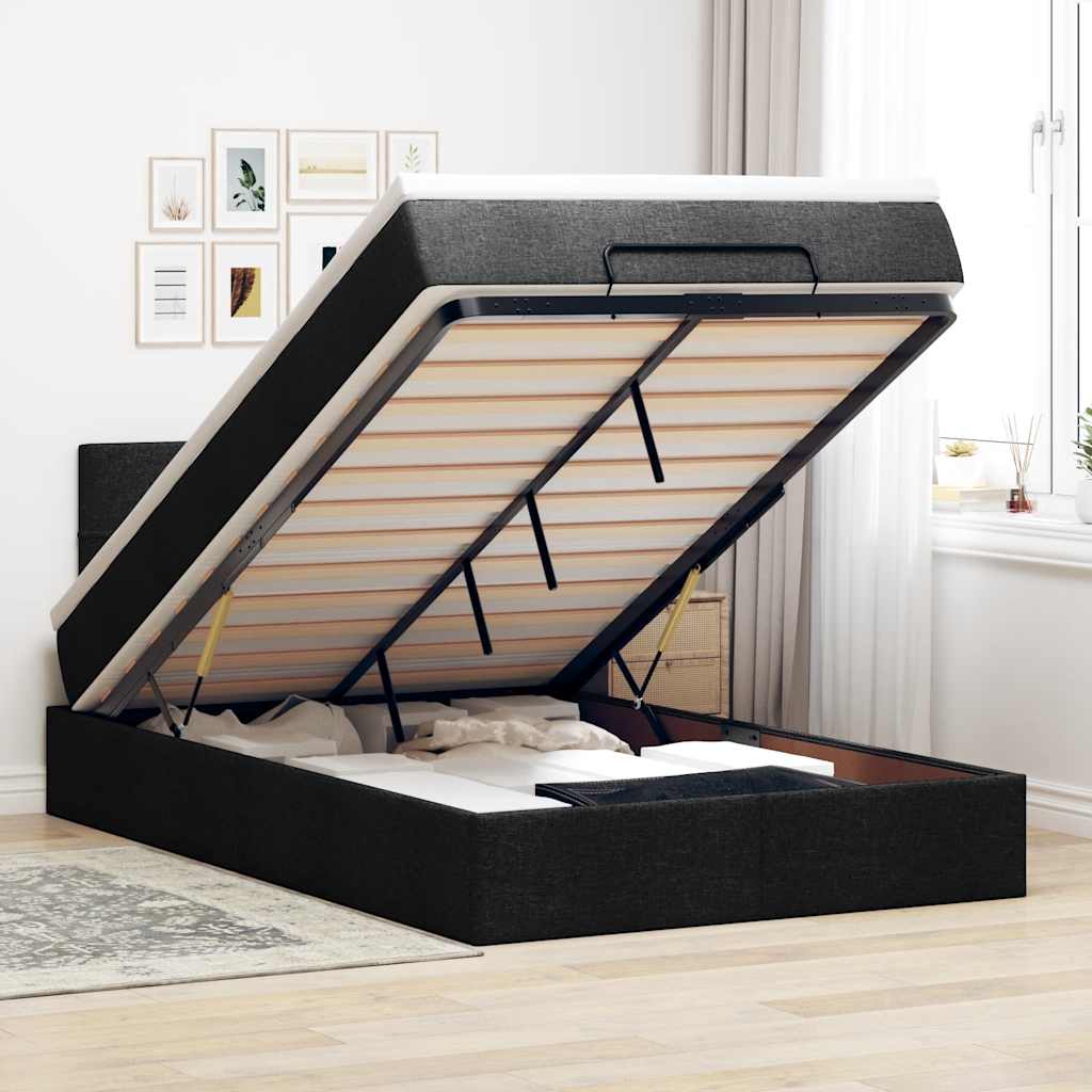 Pouf Letto con Materasso Nero 120x190 cm in Tessuto