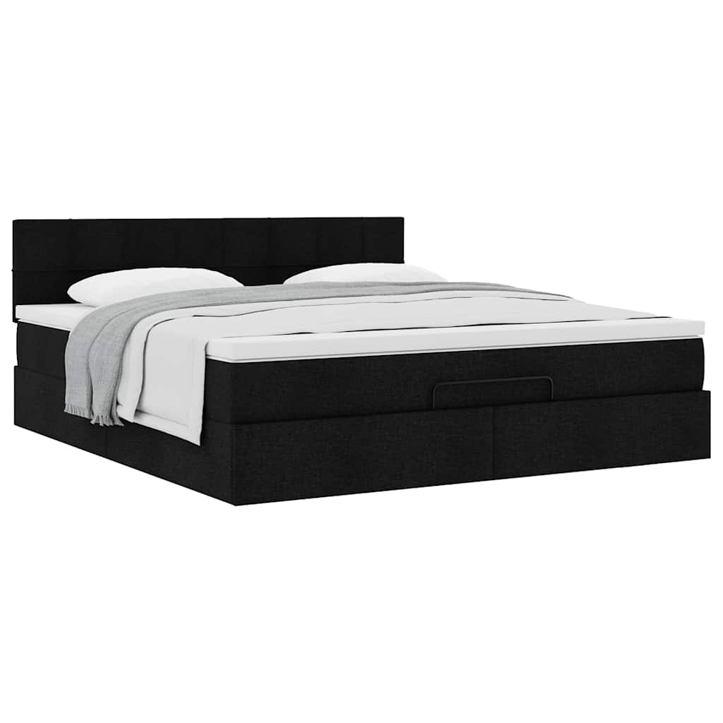 Struttura Letto Pouf con Materasso Nero 180x200 cm in Tessuto
