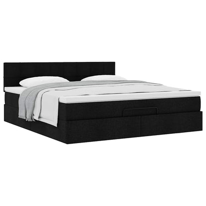 Struttura Letto Pouf con Materasso Nero 180x200 cm in Tessuto