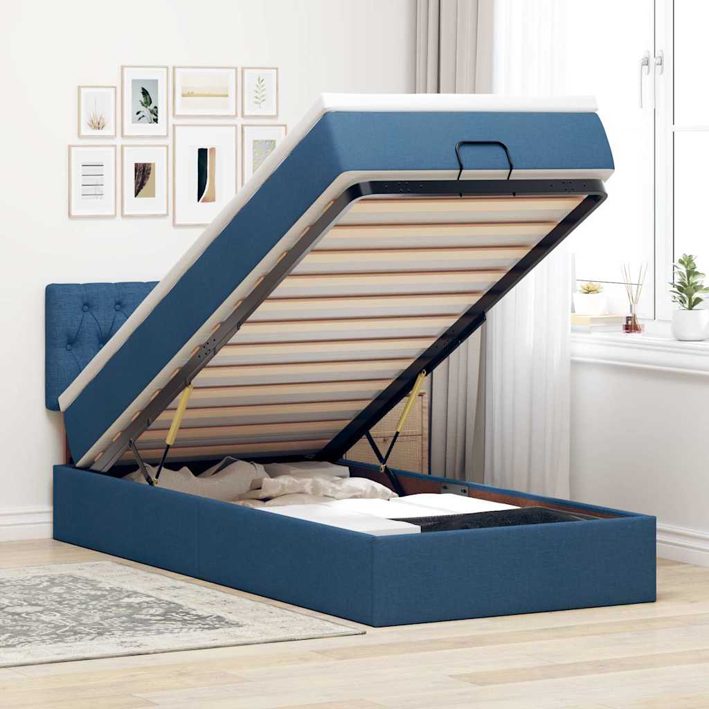 Struttura Letto Pouf con Materasso Blu 80x200 cm in Tessuto
