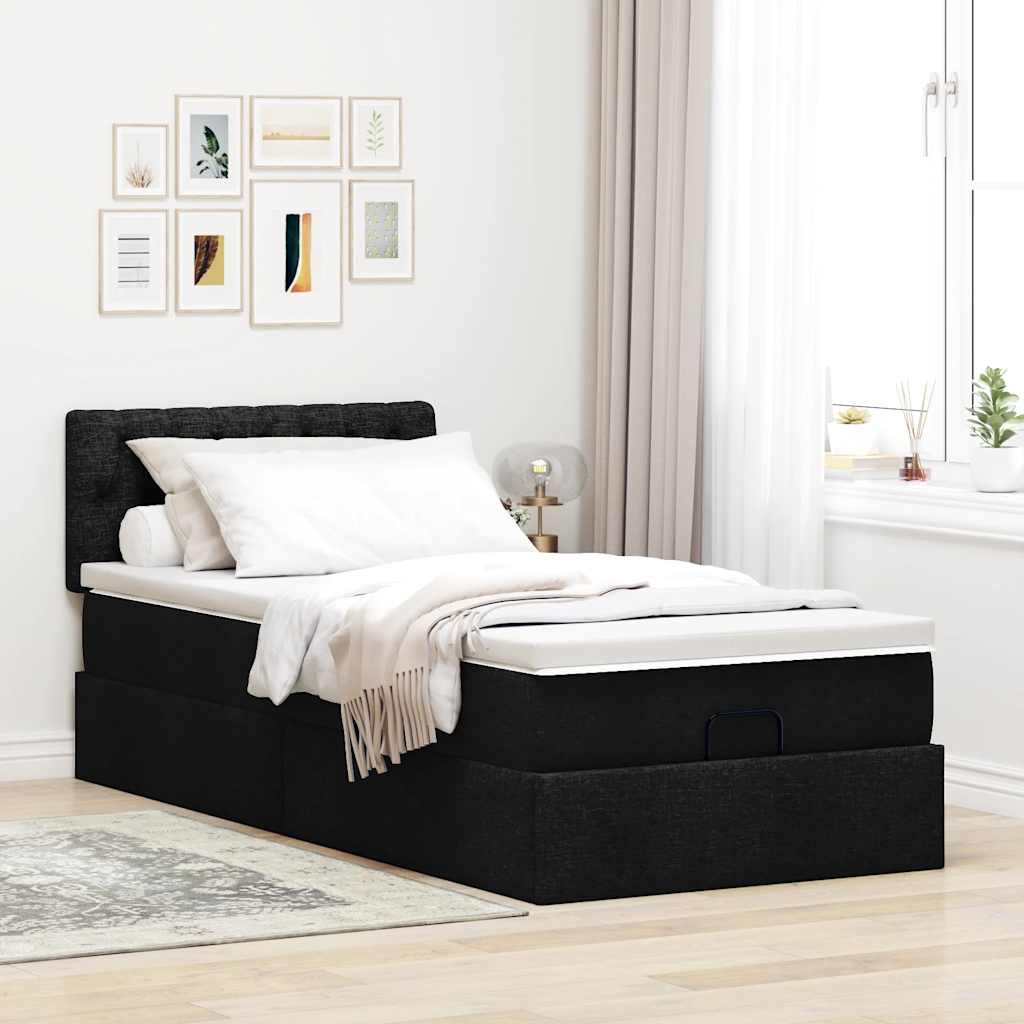 Pouf Letto con Materasso Nero 100x200 cm in Tessuto