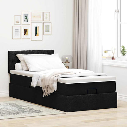 Pouf Letto con Materasso Nero 100x200 cm in Tessuto