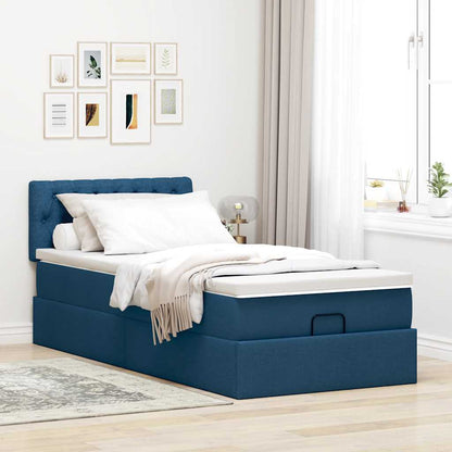 Pouf Letto con Materasso Blu 100x200 cm in Tessuto