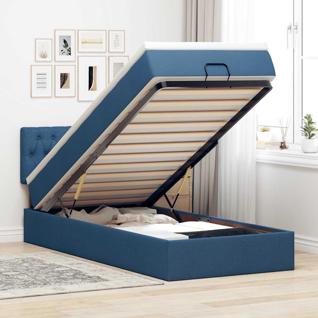 Pouf Letto con Materasso Blu 100x200 cm in Tessuto