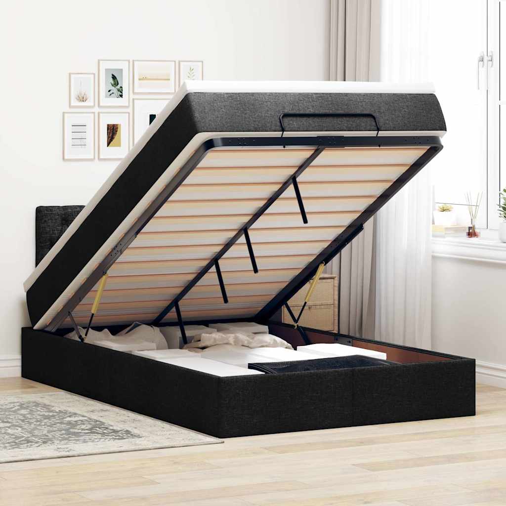 Pouf Letto con Materasso Nero 120x190 cm in Tessuto