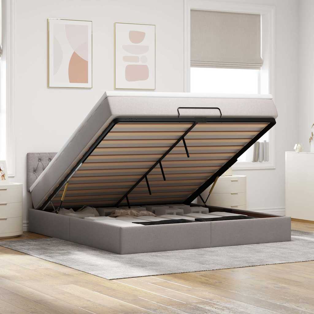 Struttura Letto Pouf con Materasso Tortora 160x200cm in Tessuto