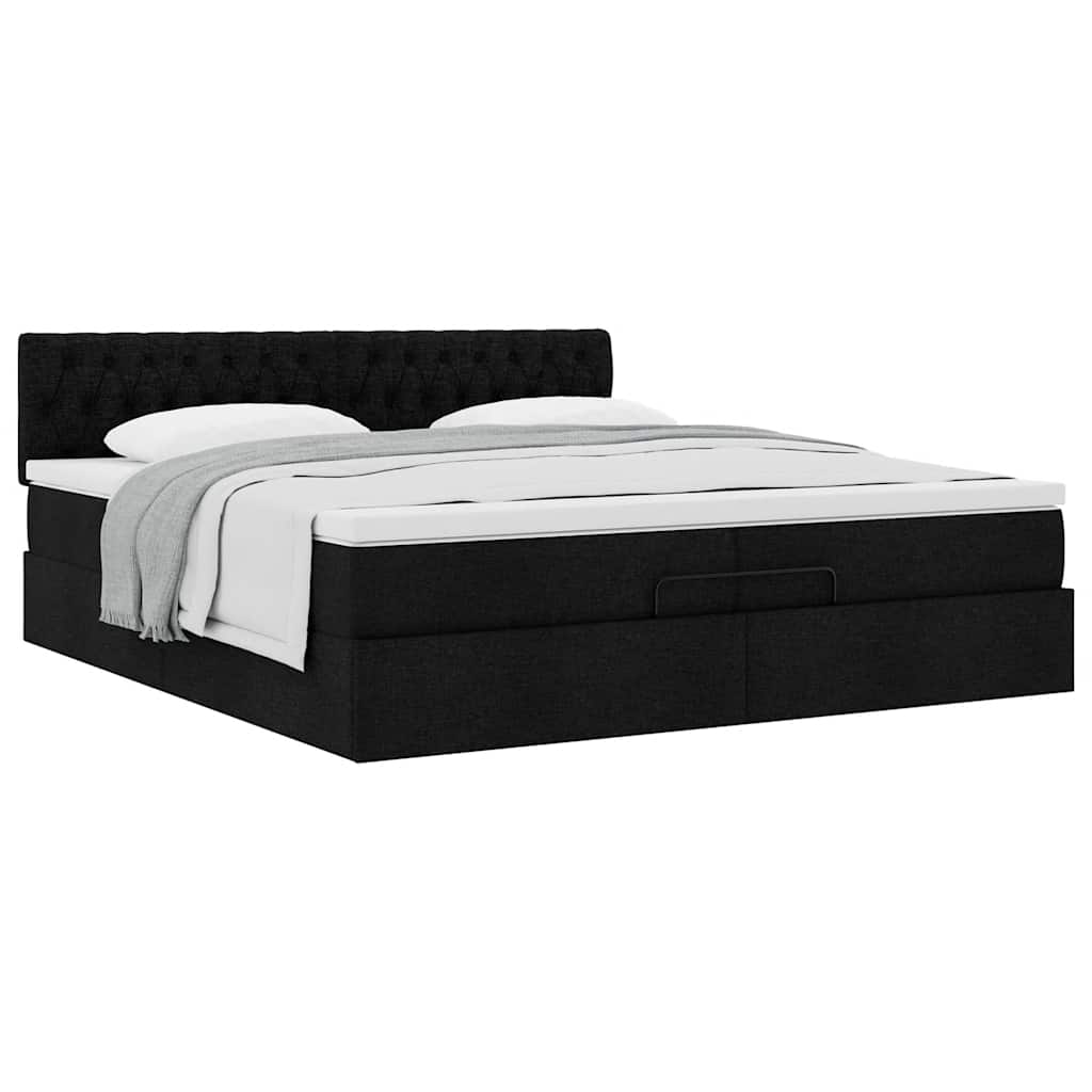 Struttura Letto Pouf con Materasso Nero 200x200 cm in Tessuto