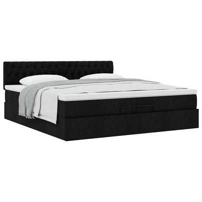 Struttura Letto Pouf con Materasso Nero 200x200 cm in Tessuto