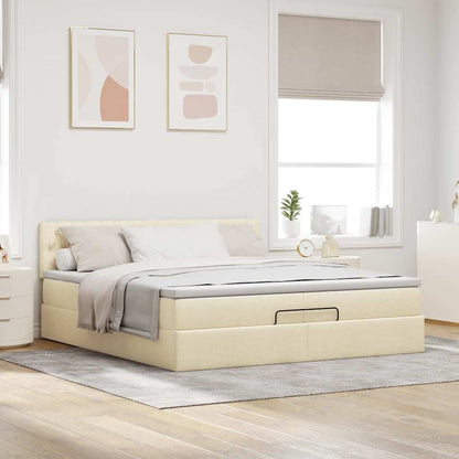 Struttura Letto Pouf con Materasso Crema 200x200cm in Tessuto