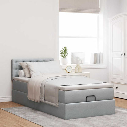 Pouf Letto con Materasso Grigio Chiaro 90x200 cm in Tessuto