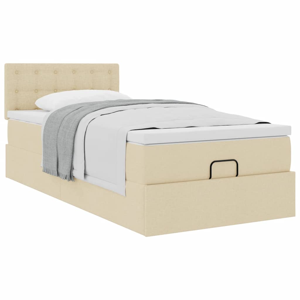 Pouf Letto con Materasso Crema 90x200 cm in Tessuto