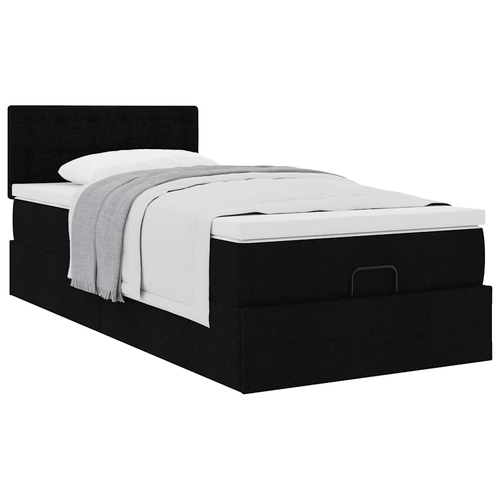 Pouf Letto con Materasso Nero 100x200 cm in Tessuto