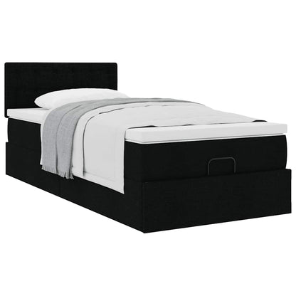 Pouf Letto con Materasso Nero 100x200 cm in Tessuto