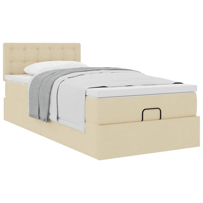 Pouf Letto con Materasso Crema 100x200 cm in Tessuto