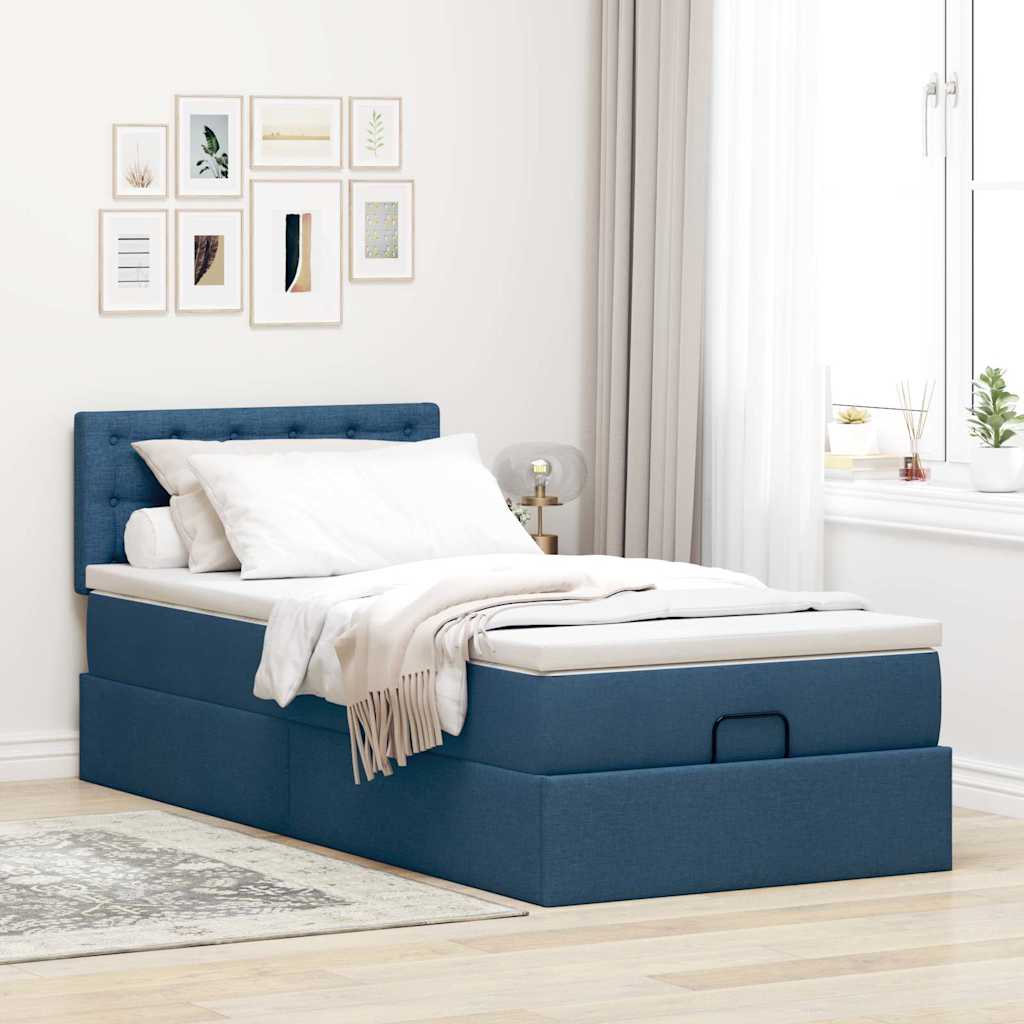 Pouf Letto con Materasso Blu 100x200 cm in Tessuto