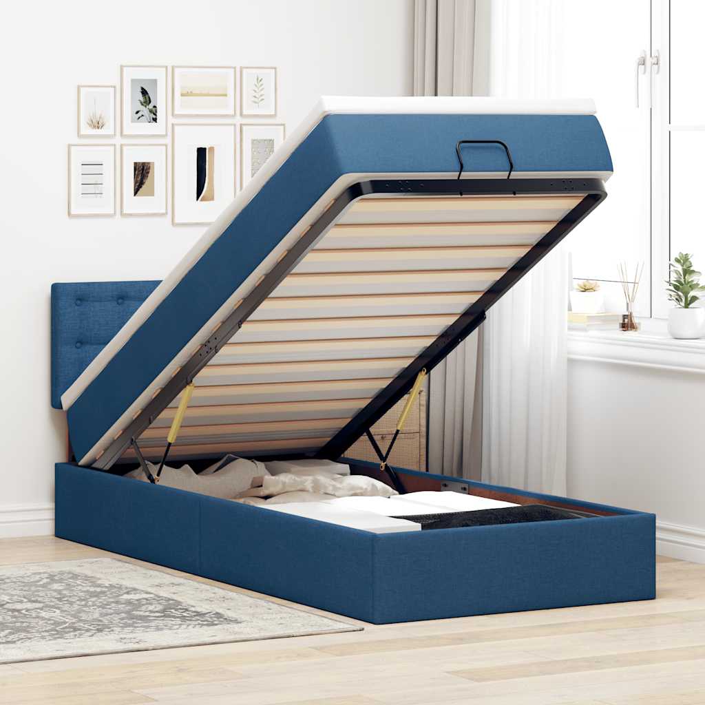 Pouf Letto con Materasso Blu 100x200 cm in Tessuto