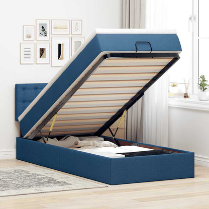 Pouf Letto con Materasso Blu 100x200 cm in Tessuto