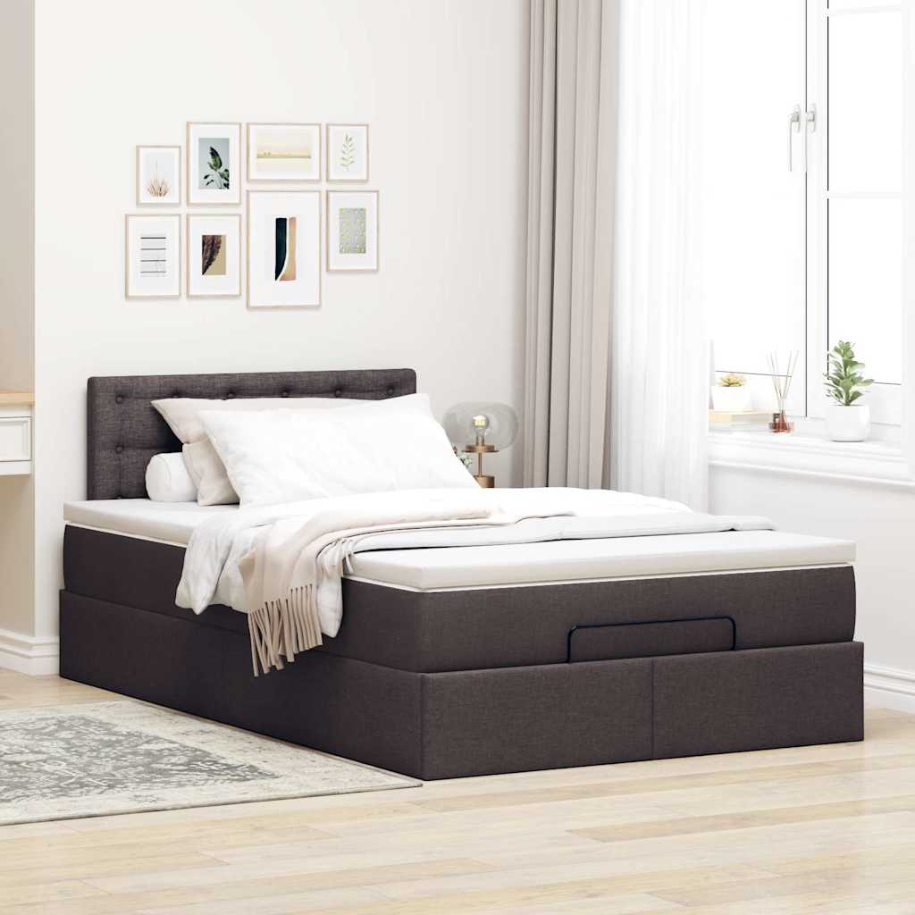 Pouf Letto con Materasso Marrone Scuro 120x200 cm in Tessuto