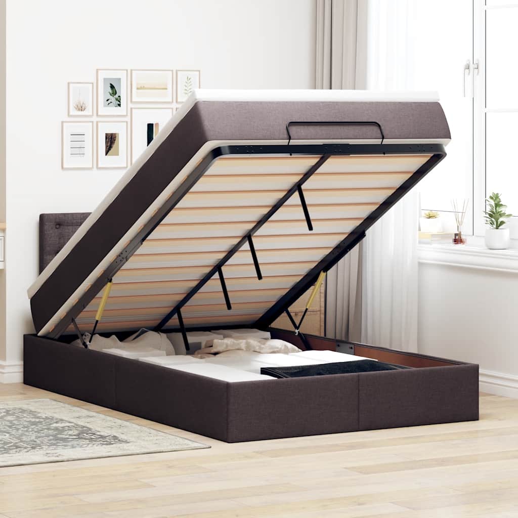 Pouf Letto con Materasso Marrone Scuro 120x200 cm in Tessuto