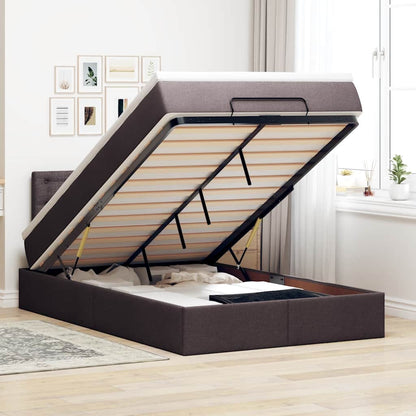 Pouf Letto con Materasso Marrone Scuro 120x200 cm in Tessuto