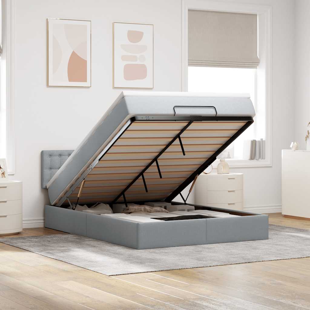 Pouf Letto con Materasso Grigio Chiaro 140x190 cm in Tessuto