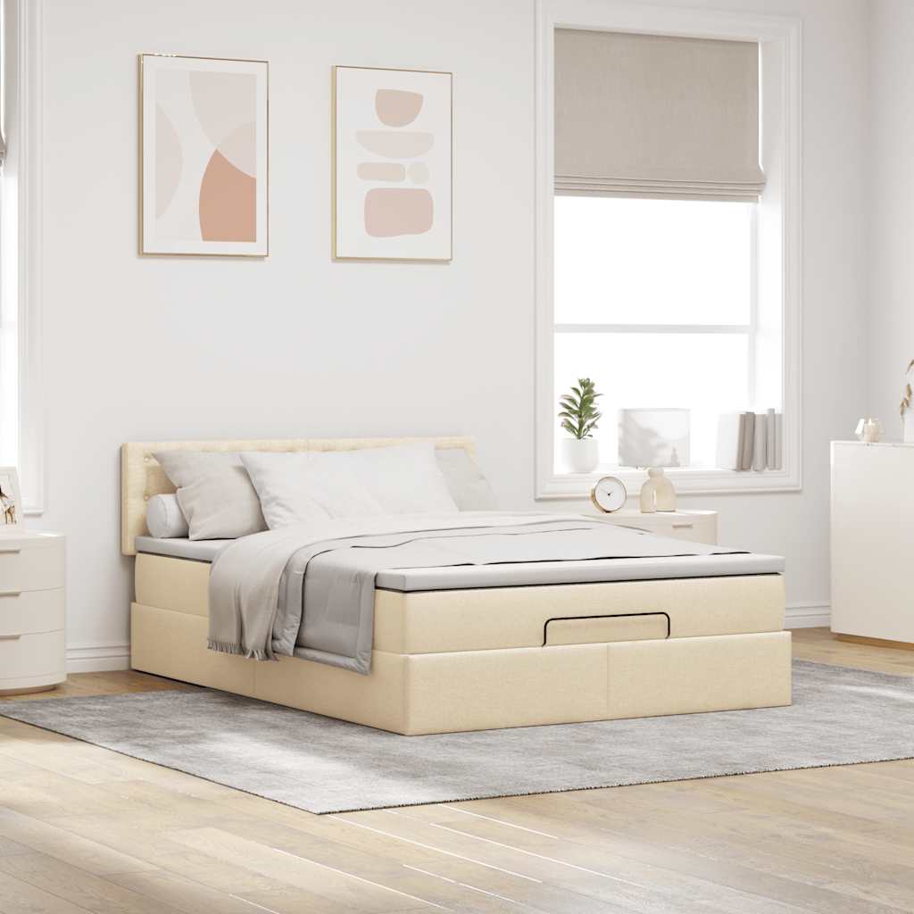 Pouf Letto con Materasso Crema 140x190 cm in Tessuto