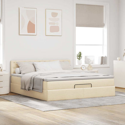 Struttura Letto Pouf con Materasso Crema 160x200 cm in Tessuto