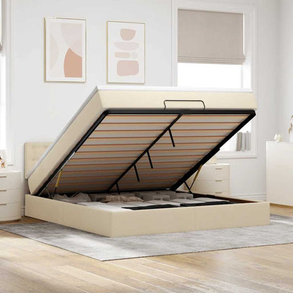 Struttura Letto Pouf con Materasso Crema 180x200 cm in Tessuto