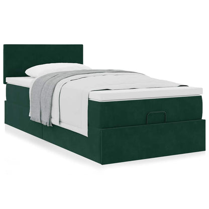 Pouf Letto con Materasso Verde Scuro 120x190 cm Velluto