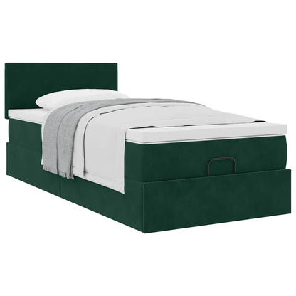 Pouf Letto con Materasso Verde Scuro 120x190 cm Velluto