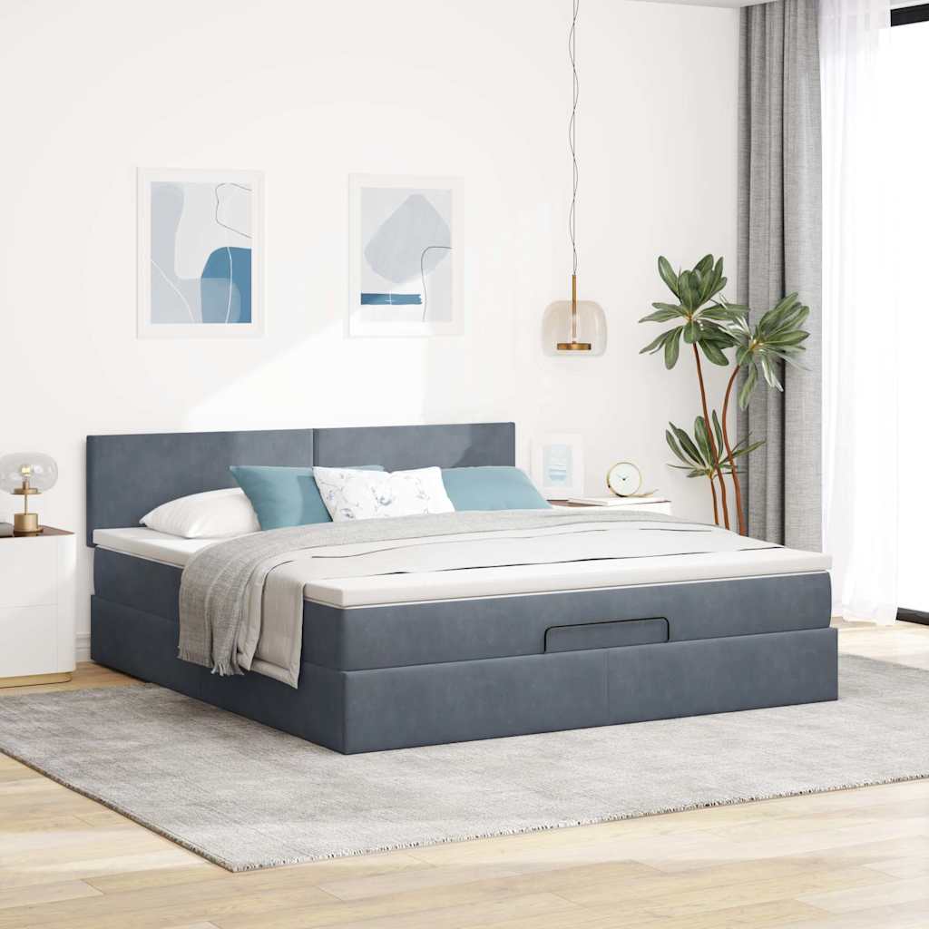 Struttura Letto Pouf con Materasso 160x200 cm in Velluto