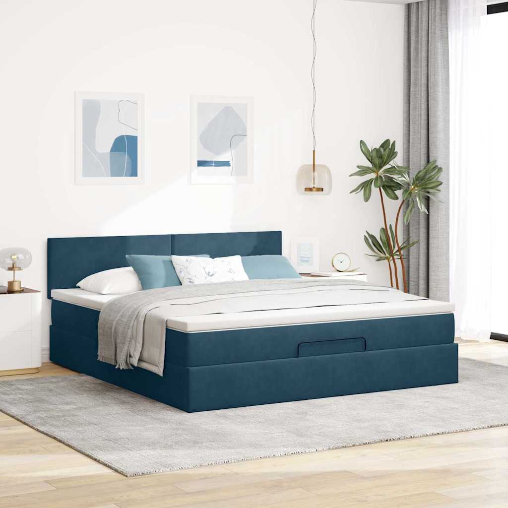 Struttura Letto Pouf con Materasso 160x200 cm in Velluto