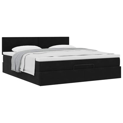Struttura Letto Pouf con Materasso Nero 180x200 cm in Velluto