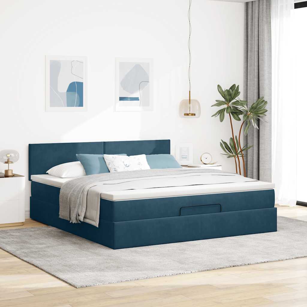 Struttura Letto Pouf con Materasso 180x200 cm in Velluto
