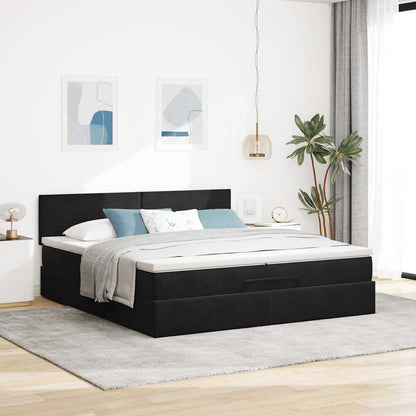 Struttura Letto Pouf con Materasso Nero 200x200 cm in Velluto