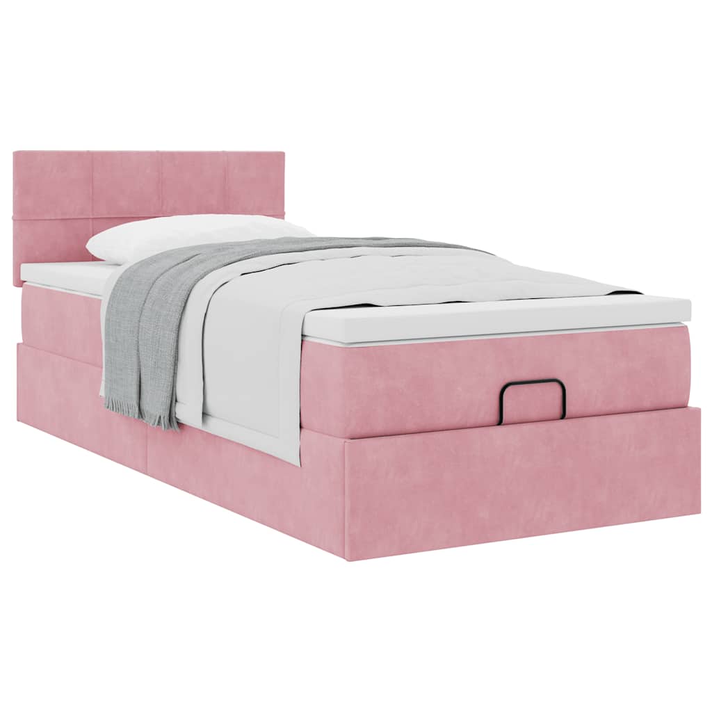Struttura Letto Pouf con Materasso Rosa 90x200 cm in Velluto