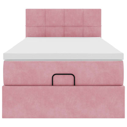 Struttura Letto Pouf con Materasso Rosa 100x200 cm Velluto