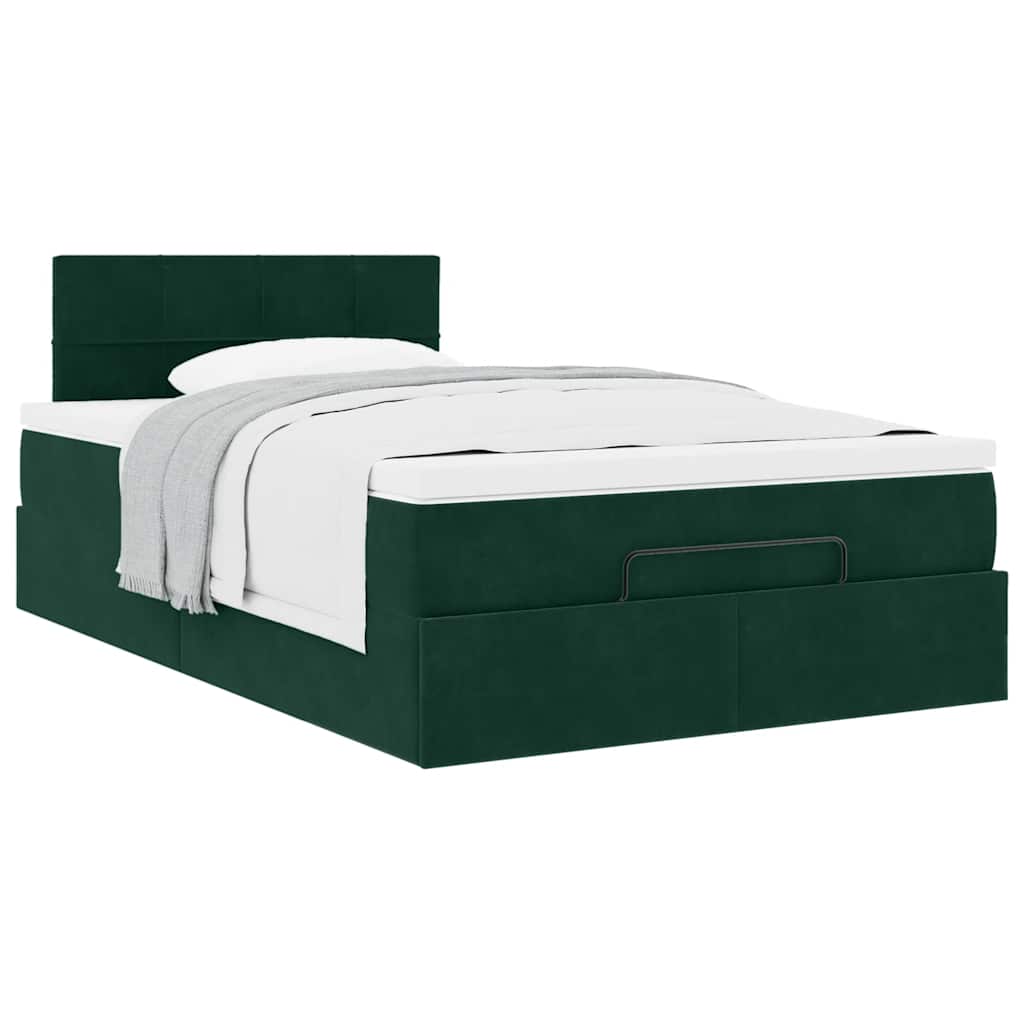 Pouf Letto con Materasso Verde Scuro 120x190 cm Velluto
