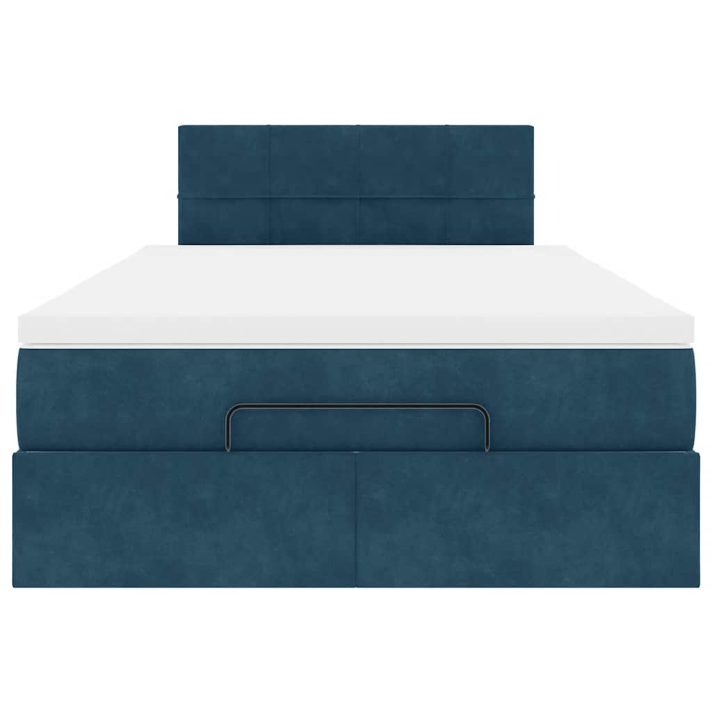 Struttura Letto Pouf con Materasso Blu Scuro 120x200 cm Velluto