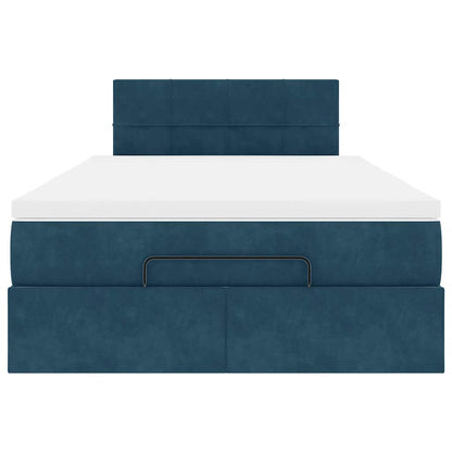 Struttura Letto Pouf con Materasso Blu Scuro 120x200 cm Velluto