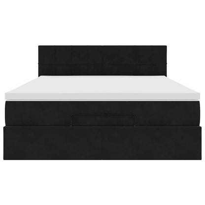 Struttura Letto Pouf con Materasso Nero 140x190 cm in Velluto