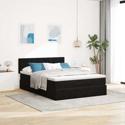 Struttura Letto Pouf con Materasso Nero 140x200 cm in Velluto