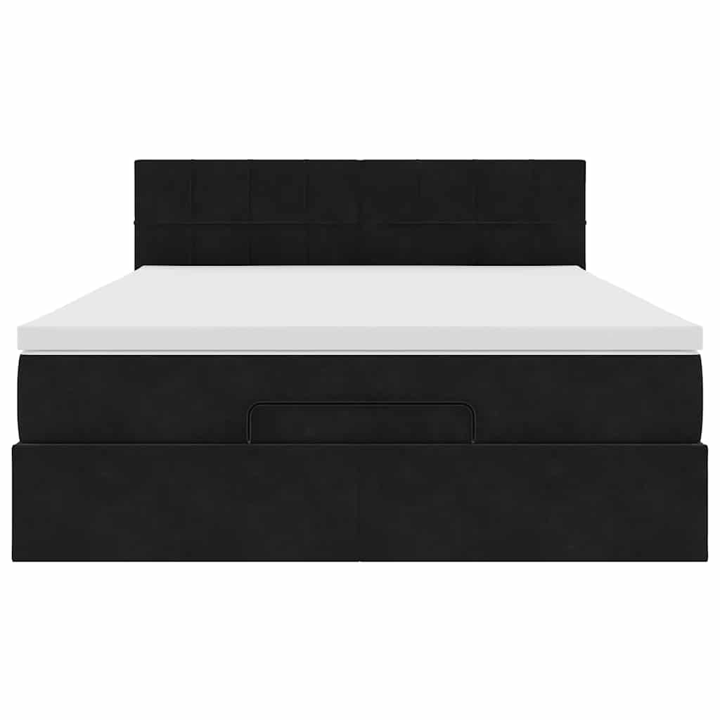 Struttura Letto Pouf con Materasso Nero 140x200 cm in Velluto